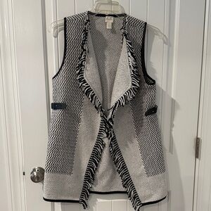 Chico's Black and White Patterned Fringe Sweater Vest